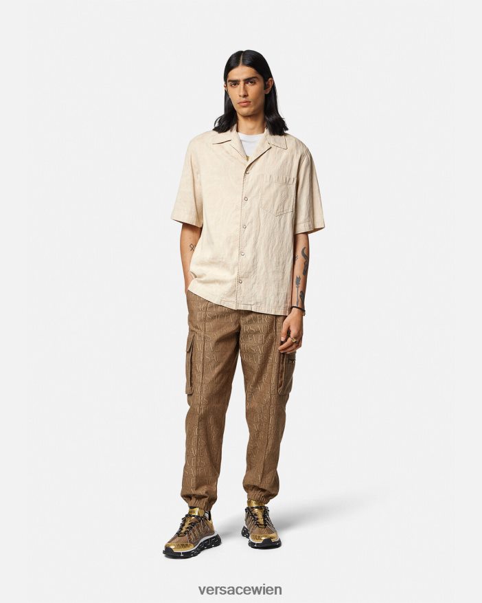 Beige Chambray-Hemd mit Barocco-Silhouette Versace Männer Kleidung 8N4XJD1291