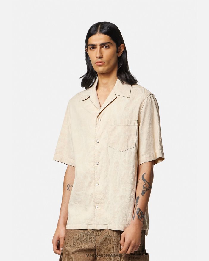 Beige Chambray-Hemd mit Barocco-Silhouette Versace Männer Kleidung 8N4XJD1291