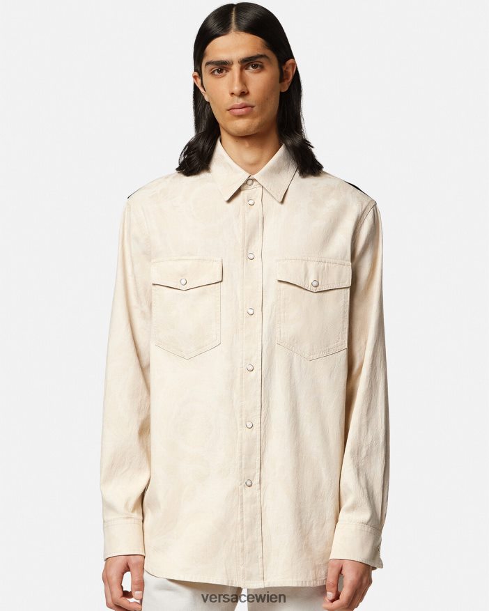 Beige Chambray-Hemd mit Barocco-Silhouette Versace Männer Kleidung 8N4XJD1292