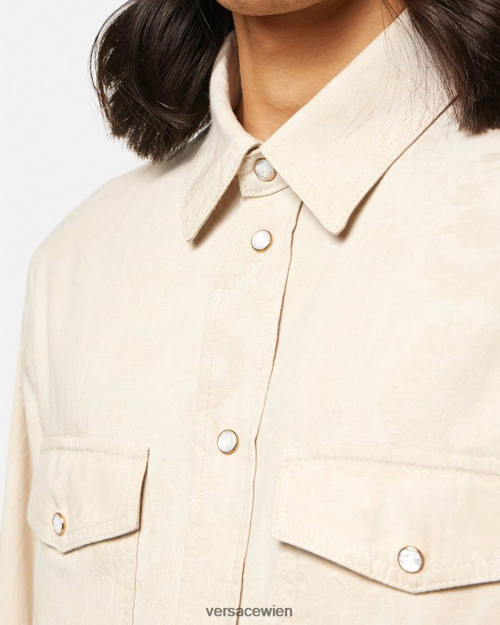 Beige Chambray-Hemd mit Barocco-Silhouette Versace Männer Kleidung 8N4XJD1292