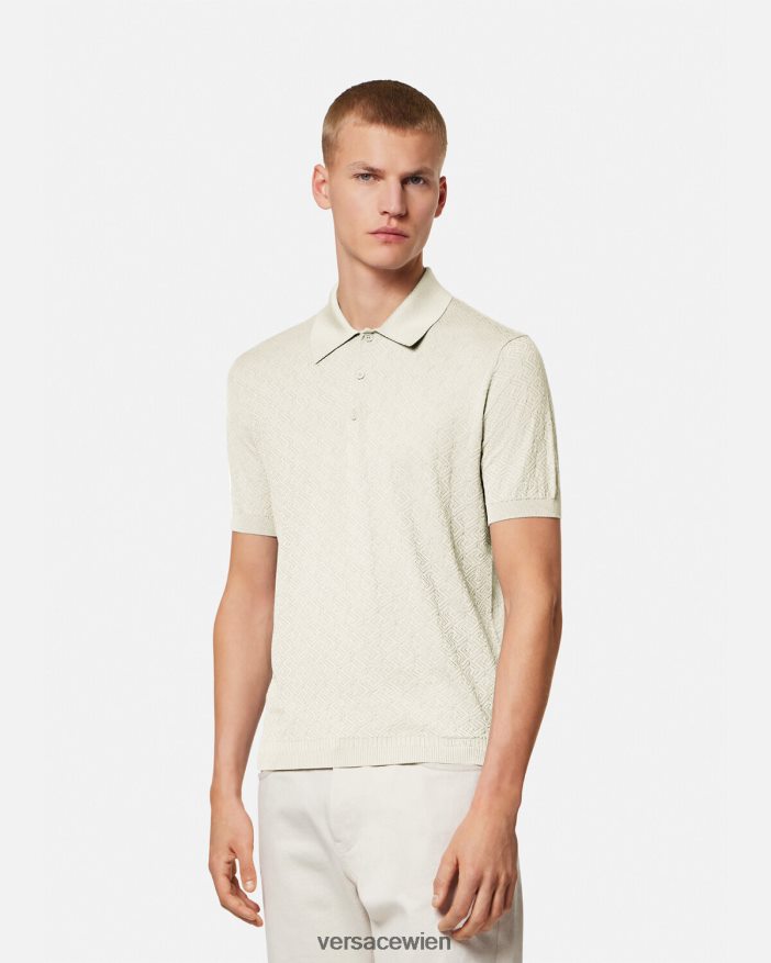 Beige La Greca Kurzarm-Strickpoloshirt Versace Männer Kleidung 8N4XJD1329