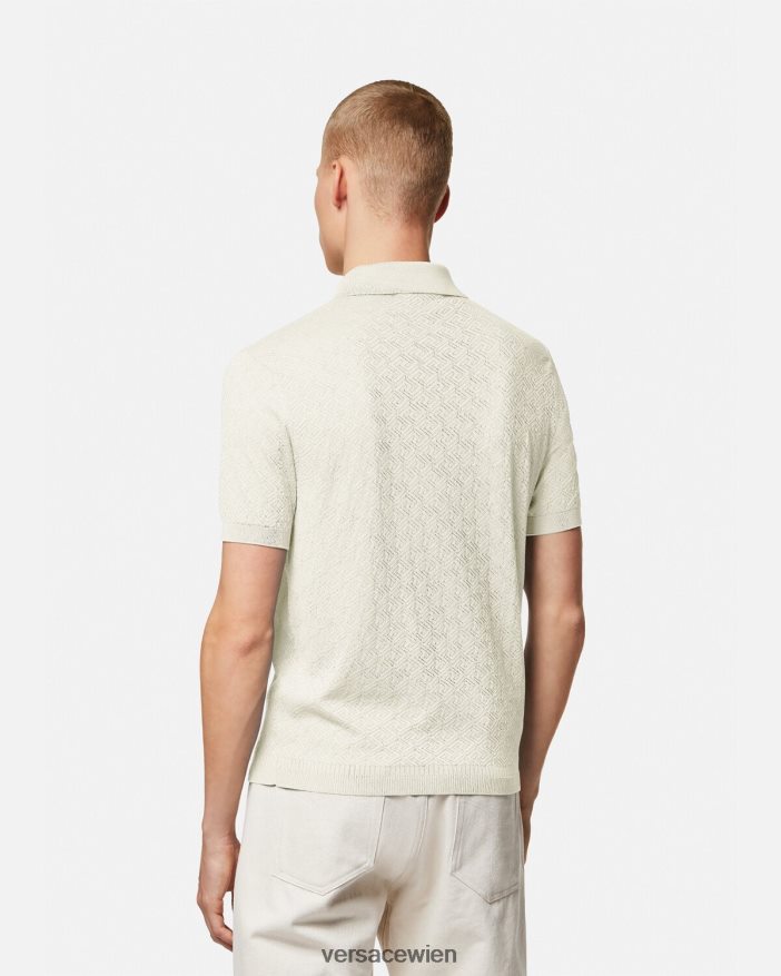 Beige La Greca Kurzarm-Strickpoloshirt Versace Männer Kleidung 8N4XJD1329