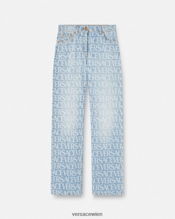 Blau Allover-Jeans mit weitem Bein Versace Frauen Kleidung 8N4XJD198