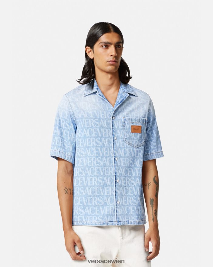 Blau Allover-Jeanshemd Versace Männer Kleidung 8N4XJD1283