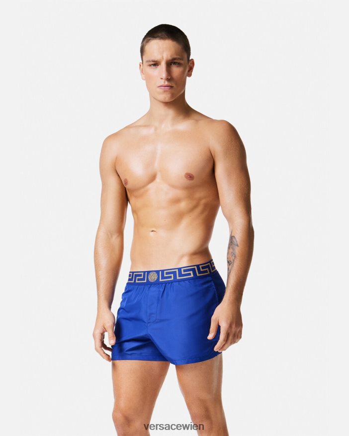 Blau Badeshorts mit Greca-Bordüre Versace Männer Unterwäsche und Strandbekleidung 8N4XJD1808