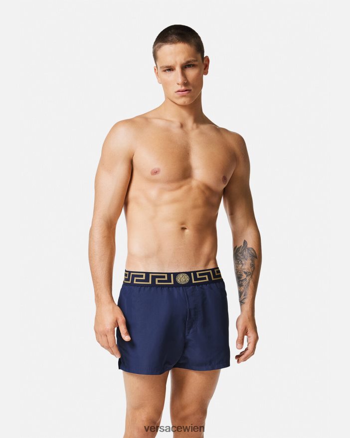 Blau Badeshorts mit Greca-Bordüre Versace Männer Unterwäsche und Strandbekleidung 8N4XJD1814