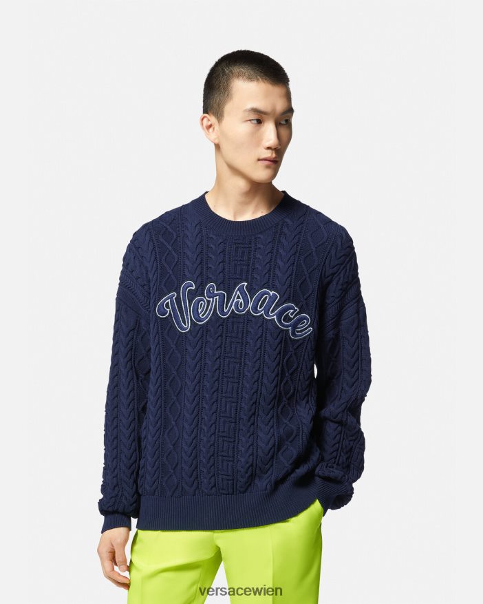 Blau Greca-Uni-Strickpullover Versace Männer Kleidung 8N4XJD1350