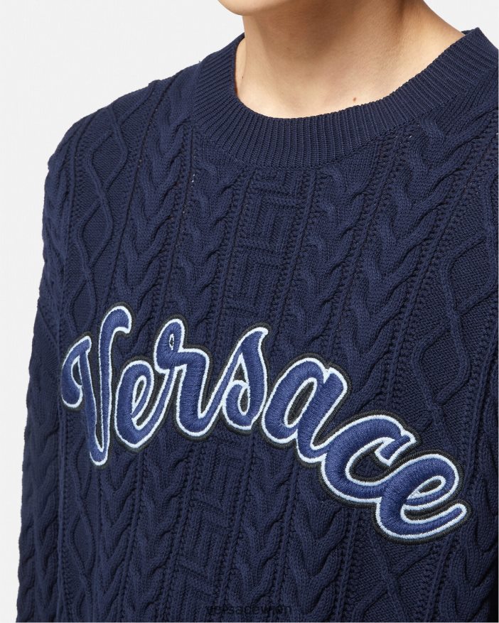 Blau Greca-Uni-Strickpullover Versace Männer Kleidung 8N4XJD1350