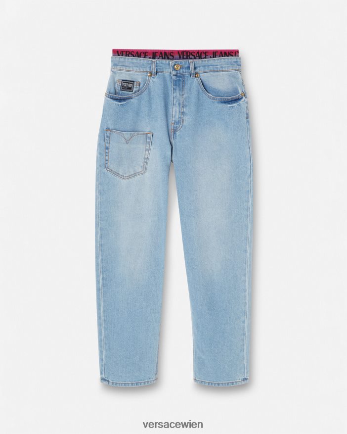 Blau Jeans mit Logo-Bund Versace Frauen Kleidung 8N4XJD2237