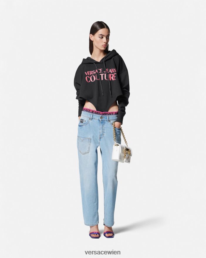 Blau Jeans mit Logo-Bund Versace Frauen Kleidung 8N4XJD2237