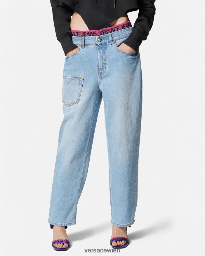 Blau Jeans mit Logo-Bund Versace Frauen Kleidung 8N4XJD2237