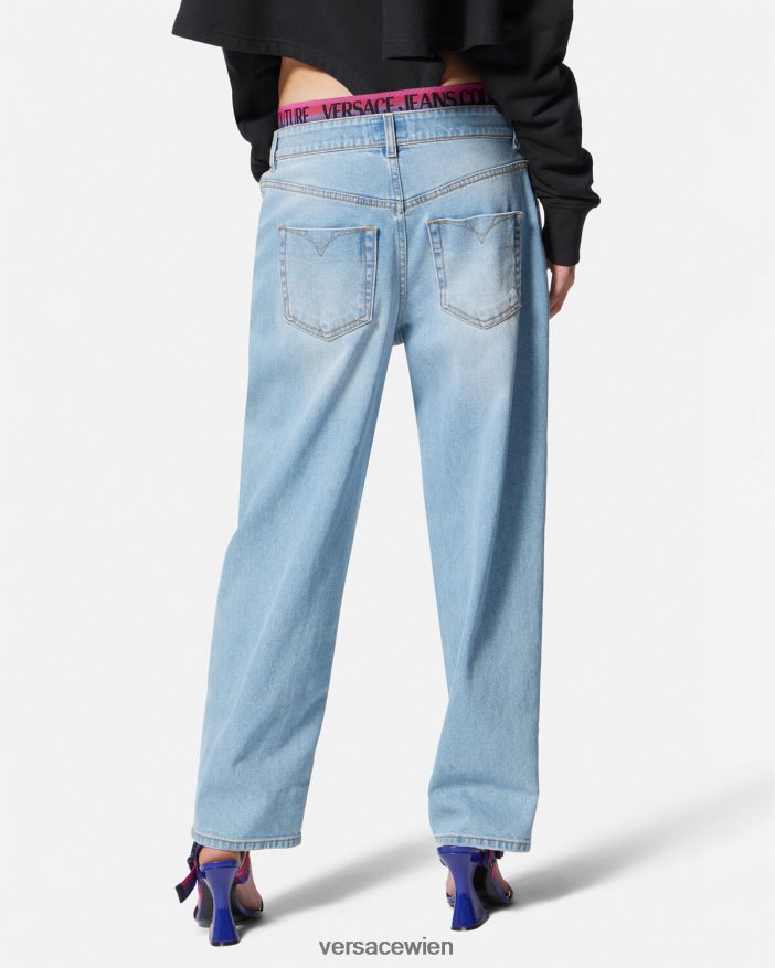 Blau Jeans mit Logo-Bund Versace Frauen Kleidung 8N4XJD2237
