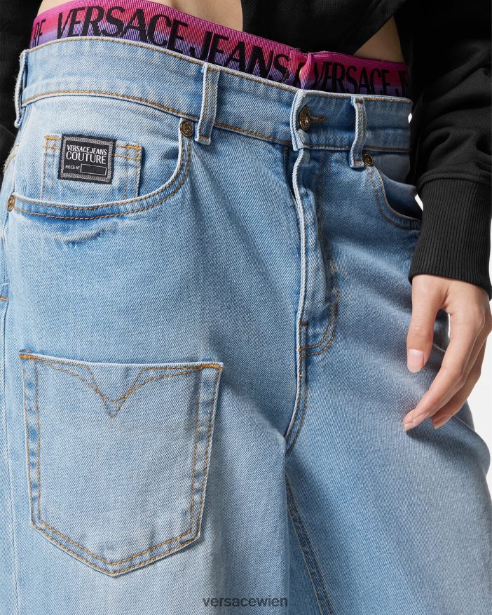 Blau Jeans mit Logo-Bund Versace Frauen Kleidung 8N4XJD2237