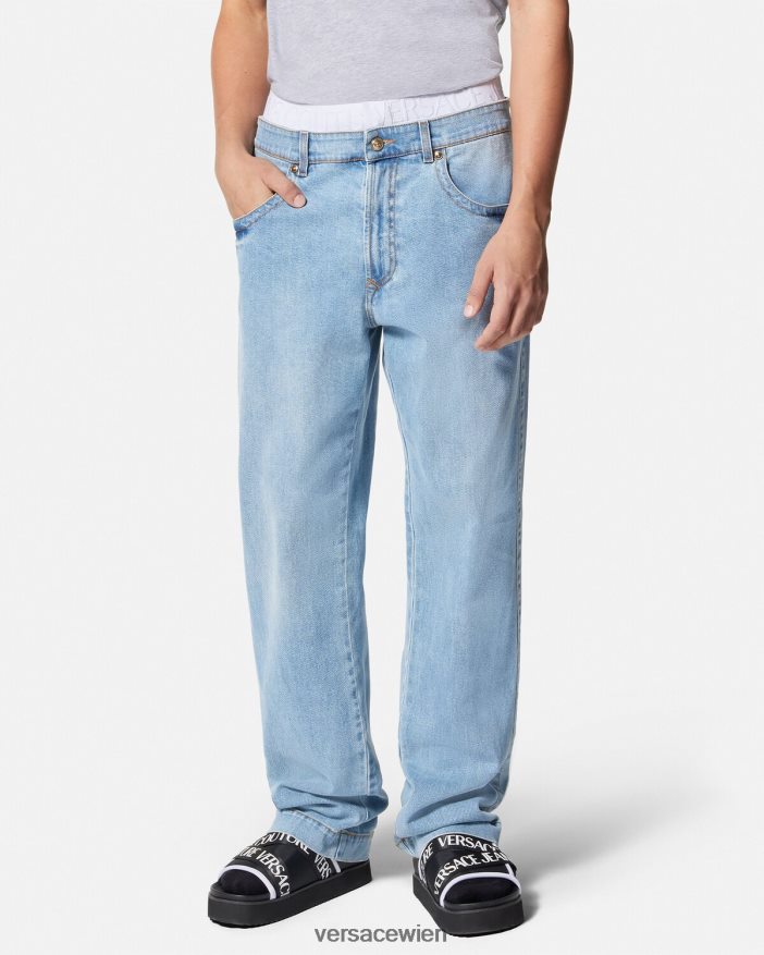 Blau Jeans mit Logo-Bund Versace Männer Kleidung 8N4XJD2420