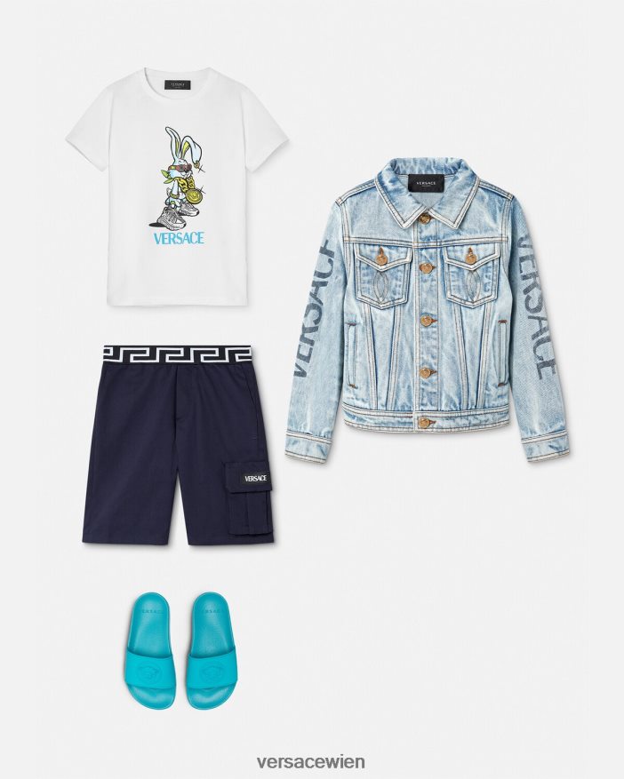 Blau Kaninchen-T-Shirt zum Mondneujahr Versace Kinder Kleidung 8N4XJD1991