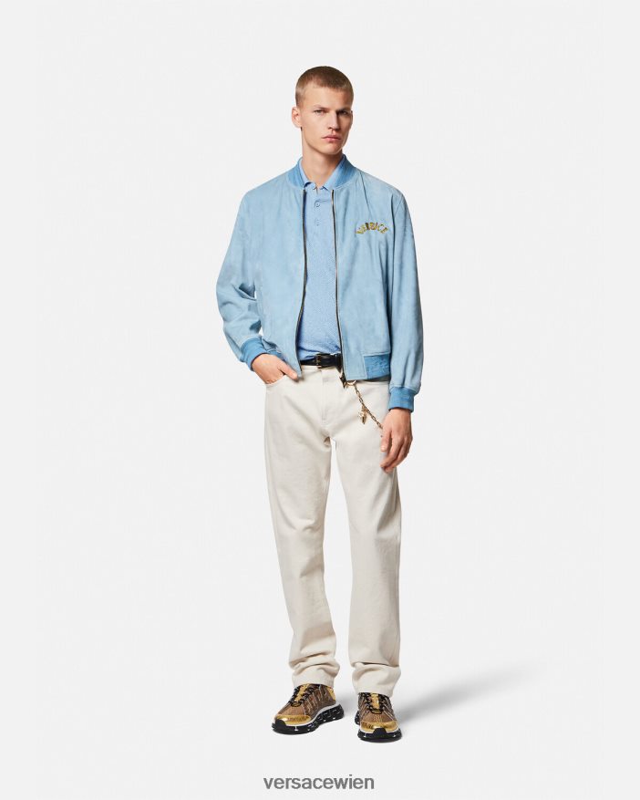 Blau La Greca Kurzarm-Strickpoloshirt Versace Männer Kleidung 8N4XJD1330