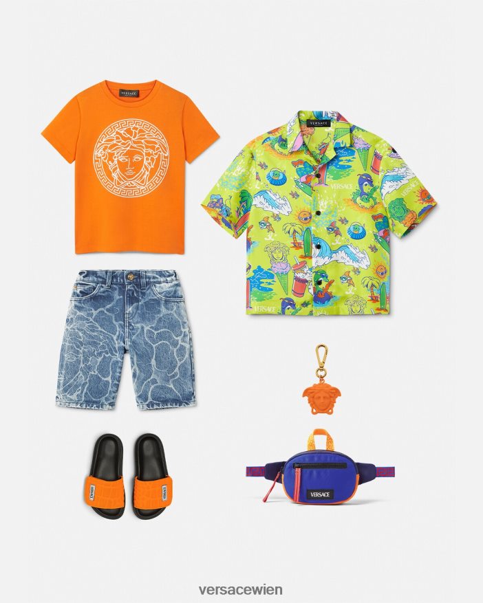 Blau Medusa-Jeansshorts Versace Kinder Kleidung 8N4XJD2128