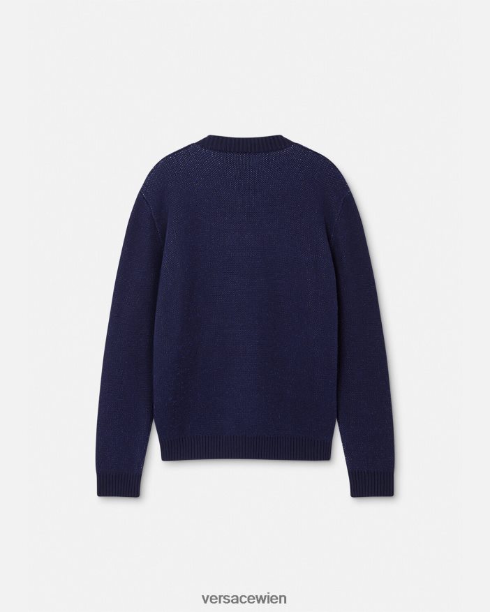 Blau Pullover mit College-Logo und Intarsienmuster Versace Männer Kleidung 8N4XJD1349