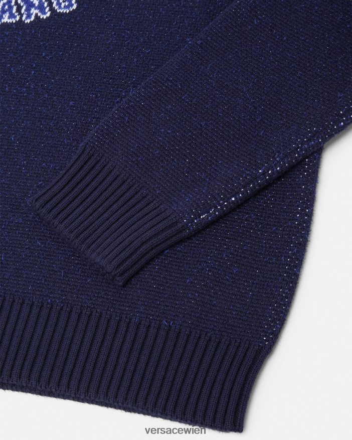 Blau Pullover mit College-Logo und Intarsienmuster Versace Männer Kleidung 8N4XJD1349
