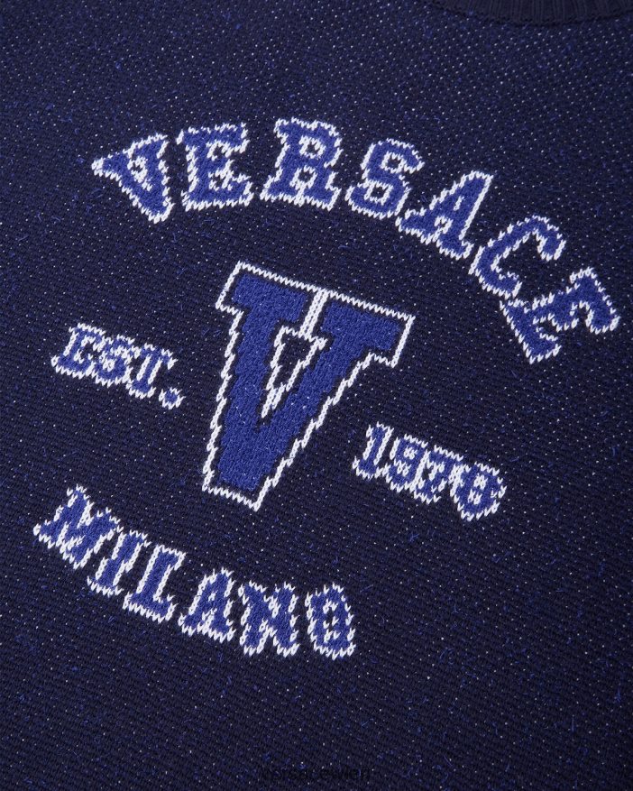 Blau Pullover mit College-Logo und Intarsienmuster Versace Männer Kleidung 8N4XJD1349