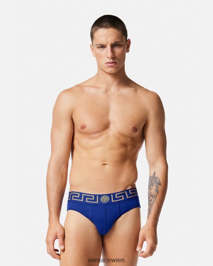 Blau Slip mit Greca-Bordüre Versace Männer Unterwäsche und Strandbekleidung 8N4XJD1787