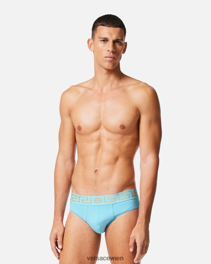 Blau Slip mit Greca-Bordüre Versace Männer Unterwäsche und Strandbekleidung 8N4XJD1791