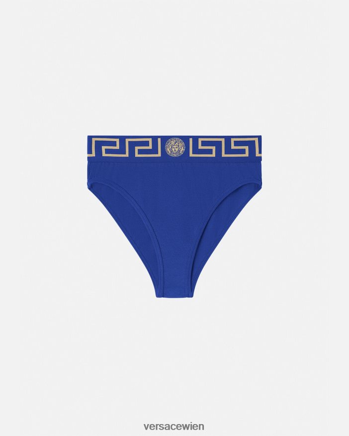 Blau Slip mit hohem Beinausschnitt und Greca-Bordüre Versace Frauen Unterwäsche und Strandbekleidung 8N4XJD1058