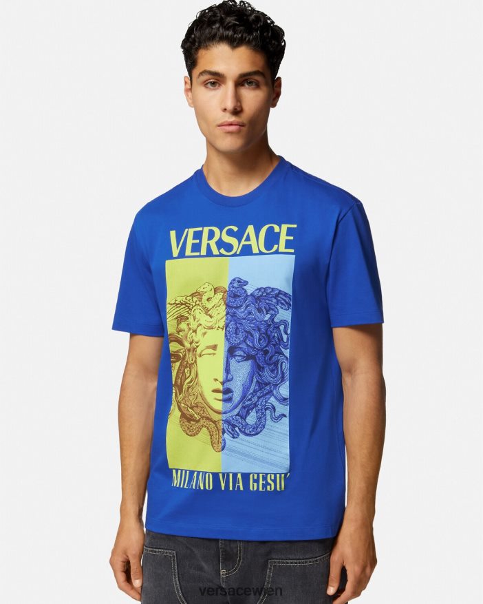 Blau T-Shirt mit Medusa-Grafik Versace Männer Kleidung 8N4XJD1411