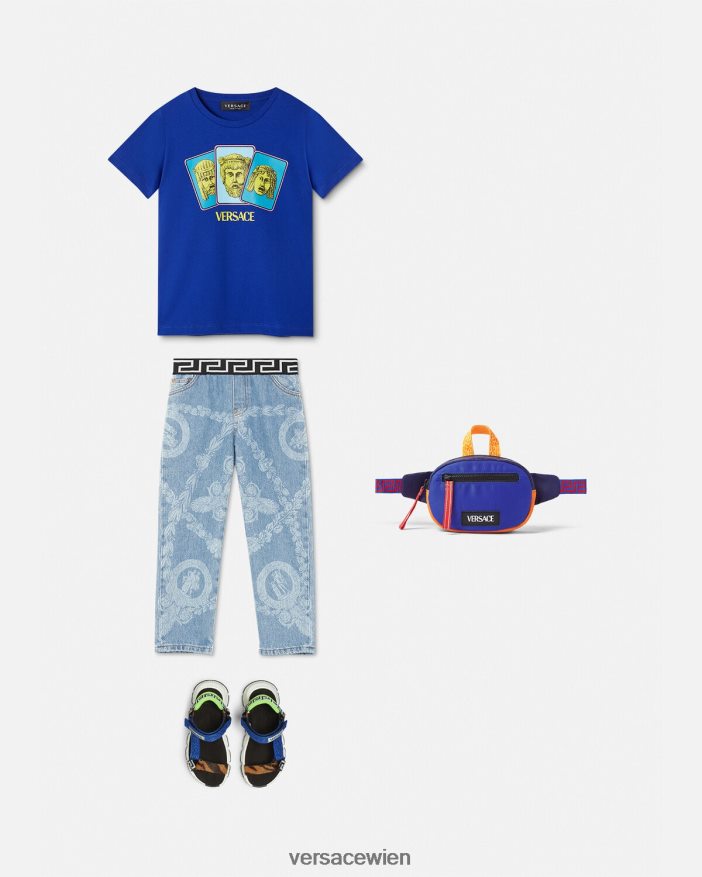 Blau T-Shirt „Le Maschere“ Versace Kinder Kleidung 8N4XJD2121