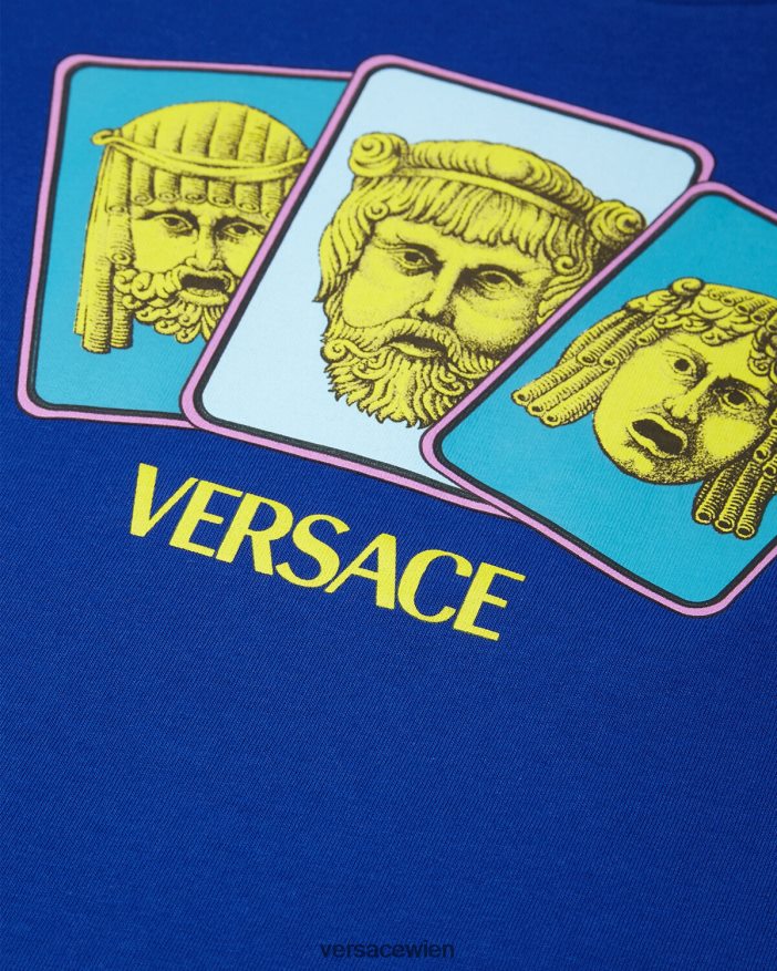 Blau T-Shirt „Le Maschere“ Versace Kinder Kleidung 8N4XJD2121