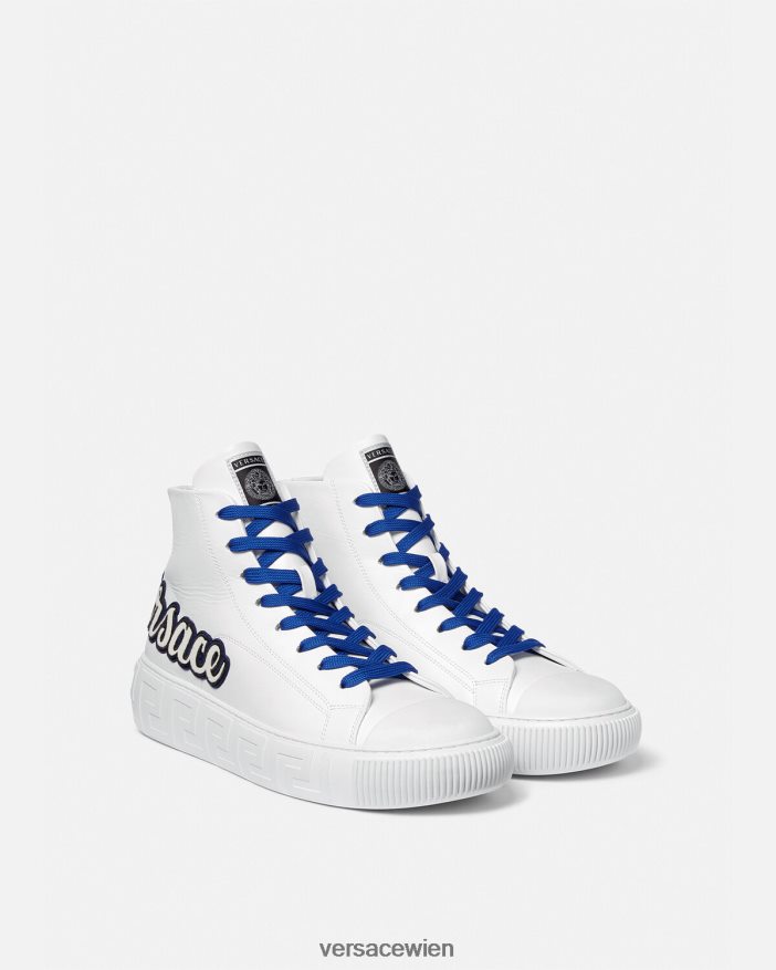Blau Weiss High-Top-Sneaker im College-Greca-Stil Versace Männer Schuh 8N4XJD1556