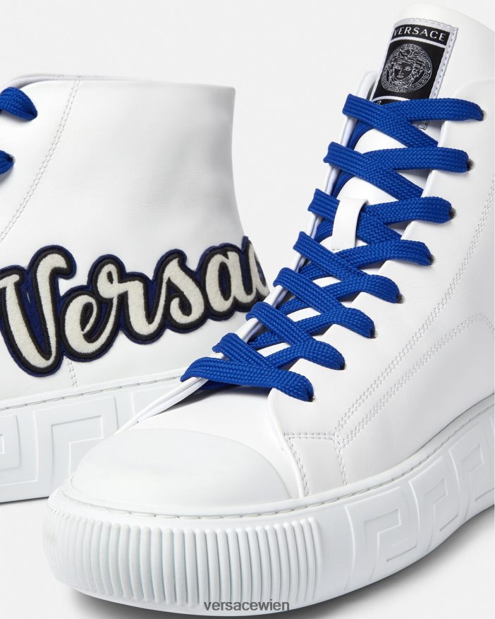 Blau Weiss High-Top-Sneaker im College-Greca-Stil Versace Männer Schuh 8N4XJD1556