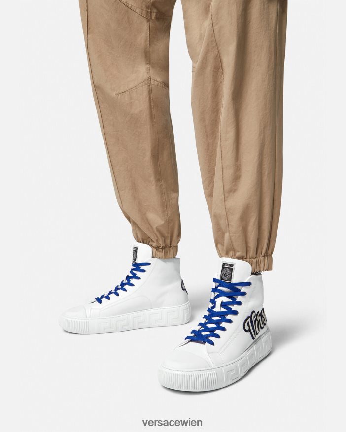 Blau Weiss High-Top-Sneaker im College-Greca-Stil Versace Männer Schuh 8N4XJD1556