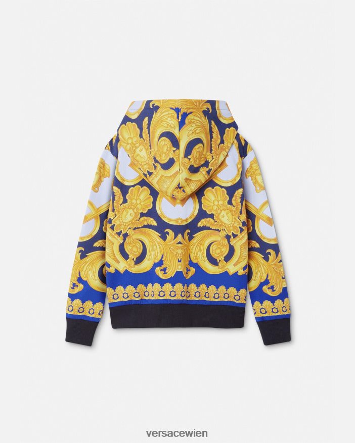 Blau und Gold Barocco 660 Kapuzenpullover mit Reißverschluss Versace Kinder Kleidung 8N4XJD2108