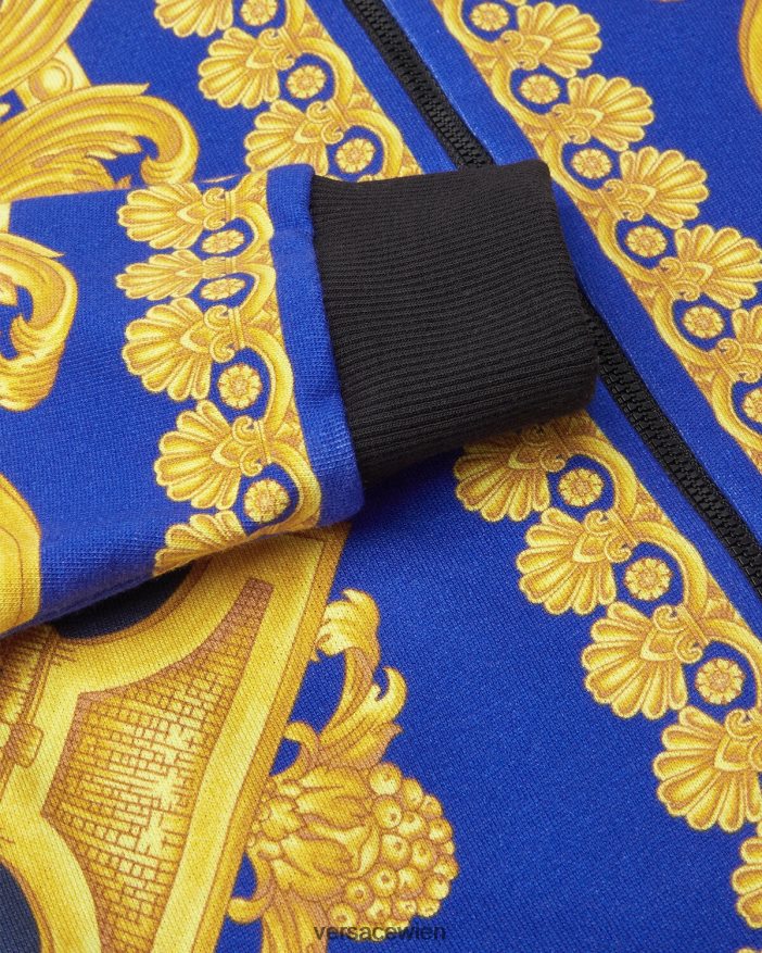 Blau und Gold Barocco 660 Kapuzenpullover mit Reißverschluss Versace Kinder Kleidung 8N4XJD2108