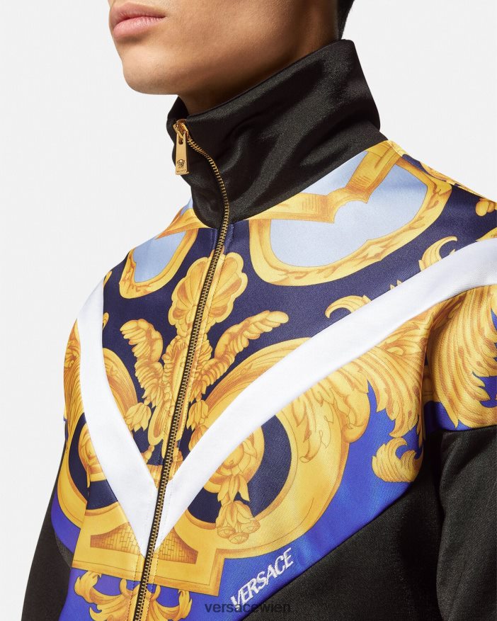 Blau und Gold Barocco 660-Sweatshirt mit Reißverschluss Versace Männer Kleidung 8N4XJD1417