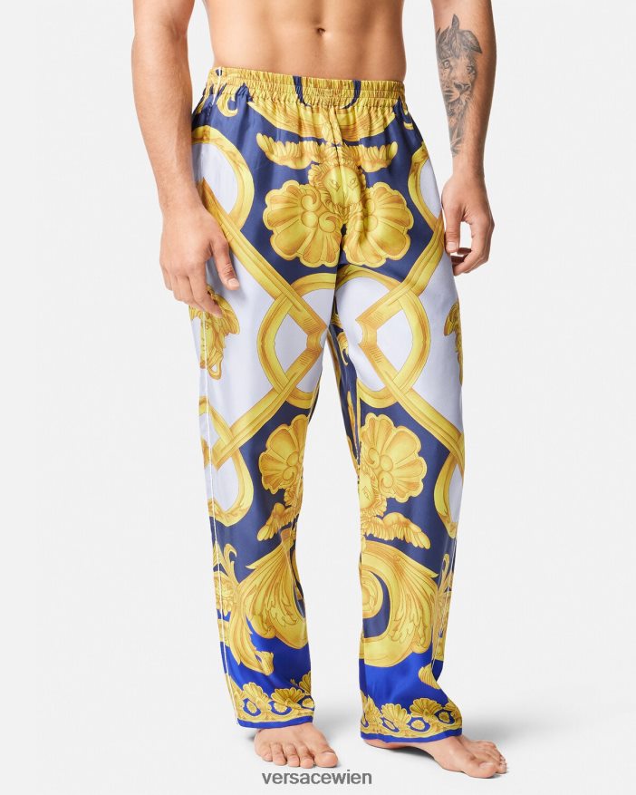 Blau und Gold Pyjamahose aus Seide im Barocco 660-Stil Versace Männer Unterwäsche und Strandbekleidung 8N4XJD1740