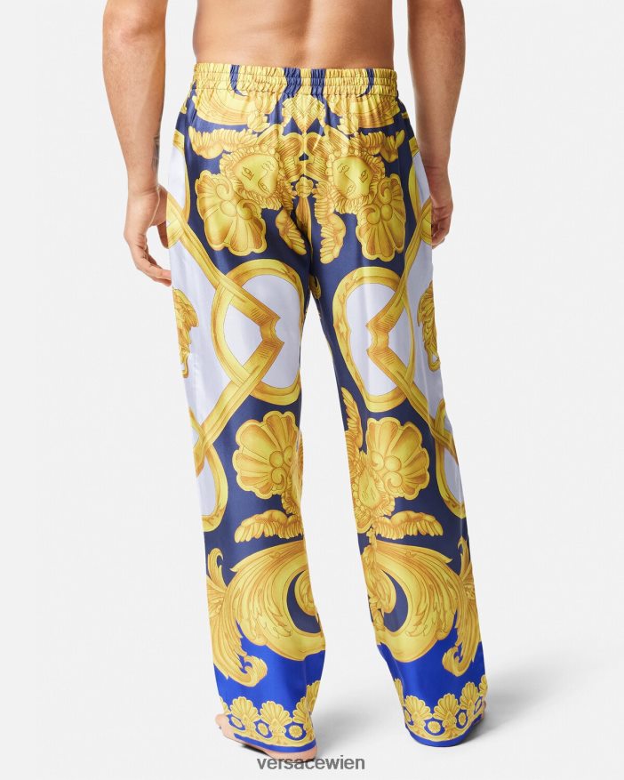 Blau und Gold Pyjamahose aus Seide im Barocco 660-Stil Versace Männer Unterwäsche und Strandbekleidung 8N4XJD1740