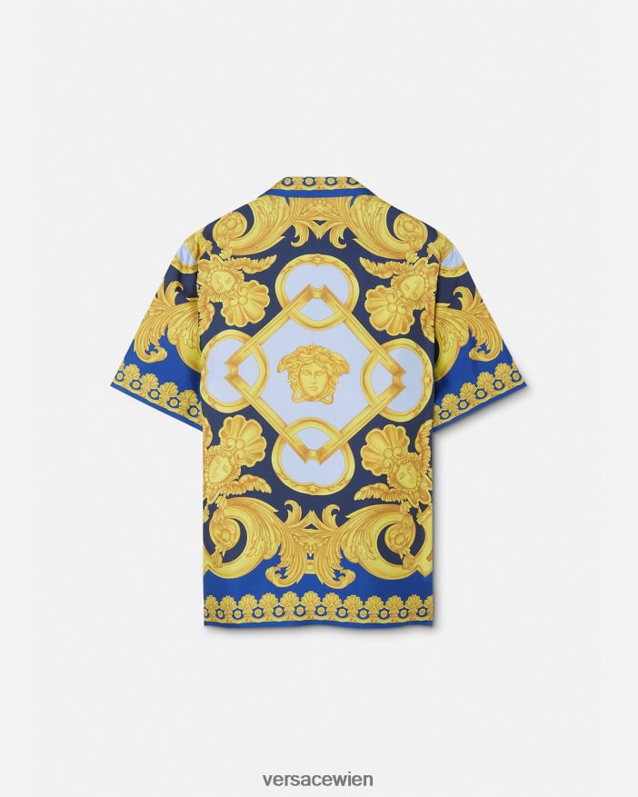 Blau und Gold Seidenhemd im Barocco 660-Stil Versace Männer Kleidung 8N4XJD1319