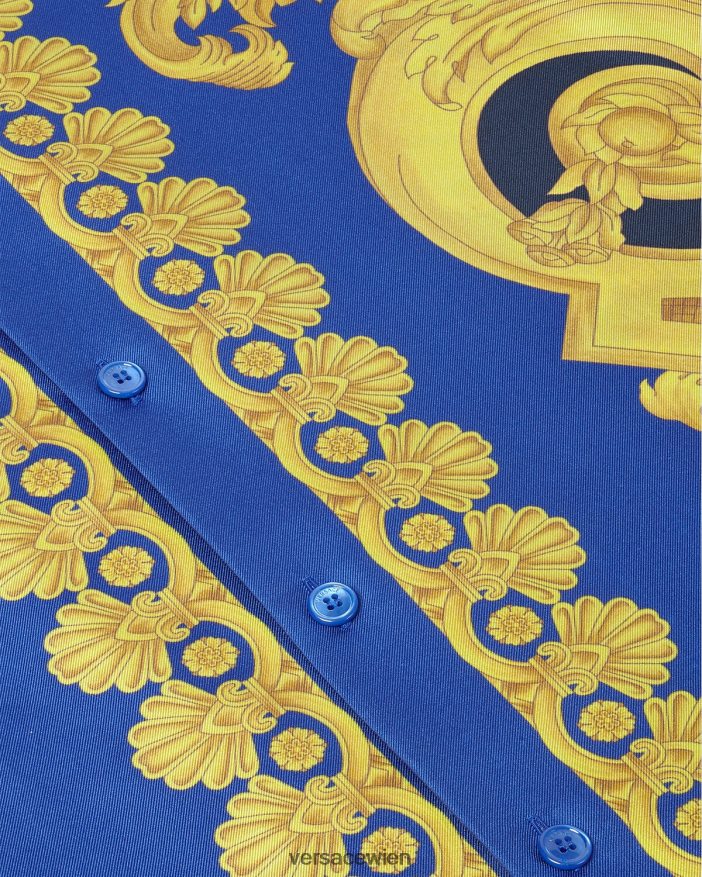 Blau und Gold Seidenhemd im Barocco 660-Stil Versace Männer Kleidung 8N4XJD1319