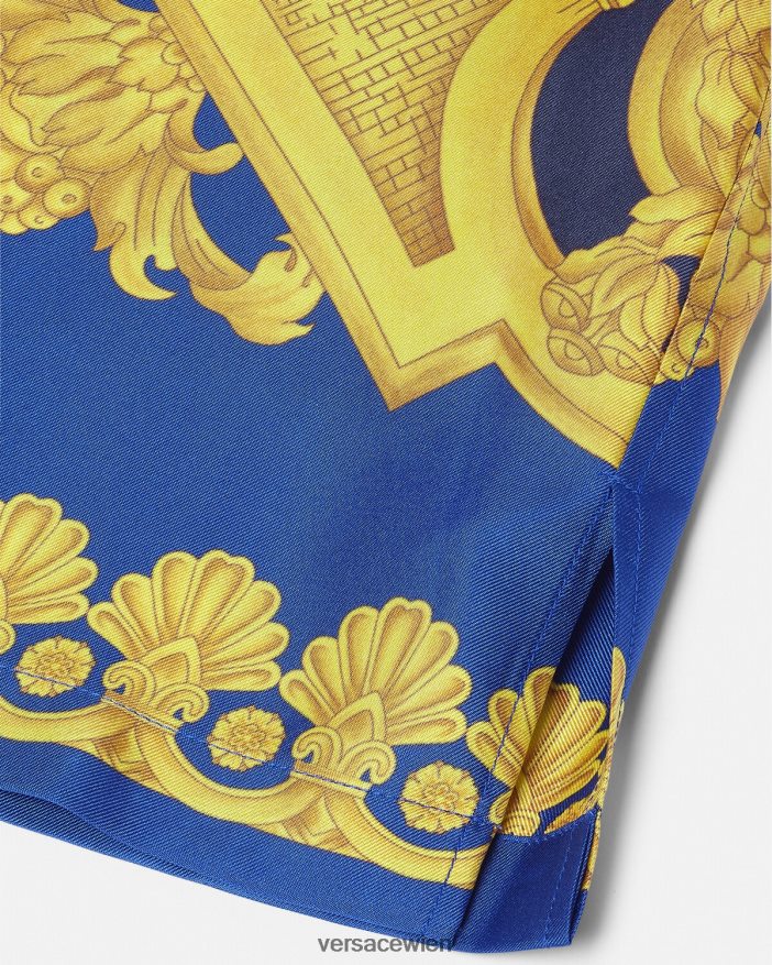 Blau und Gold Seidenhemd im Barocco 660-Stil Versace Männer Kleidung 8N4XJD1319