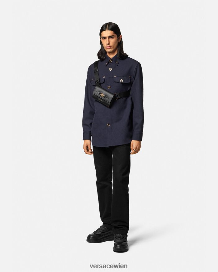 Blau Überhemd mit Medusa-Hahnentrittmuster Versace Männer Kleidung 8N4XJD1322