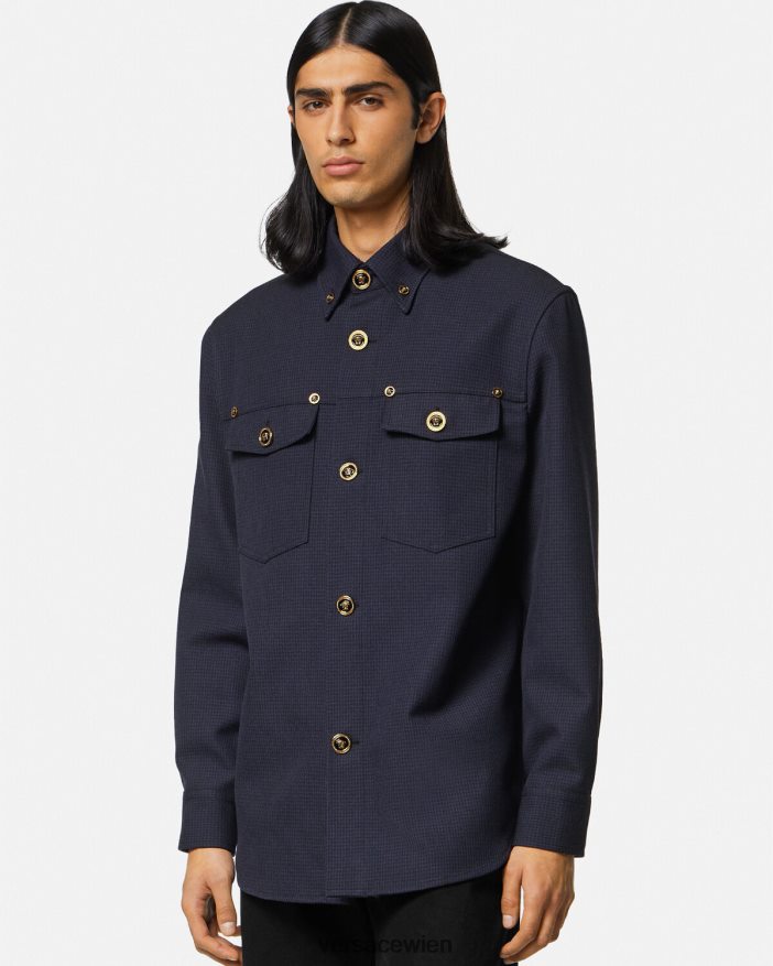 Blau Überhemd mit Medusa-Hahnentrittmuster Versace Männer Kleidung 8N4XJD1322