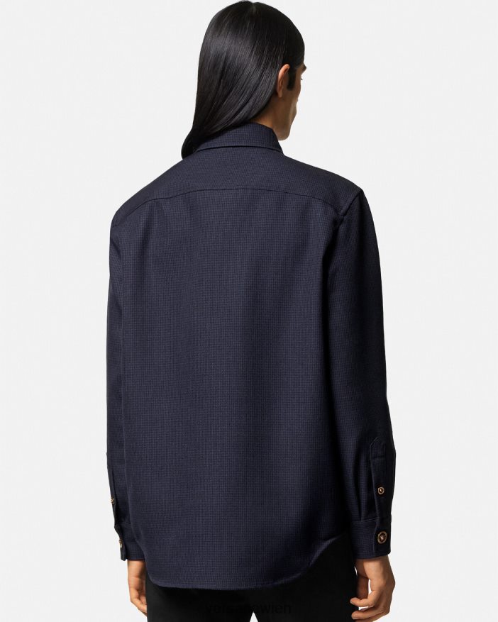 Blau Überhemd mit Medusa-Hahnentrittmuster Versace Männer Kleidung 8N4XJD1322