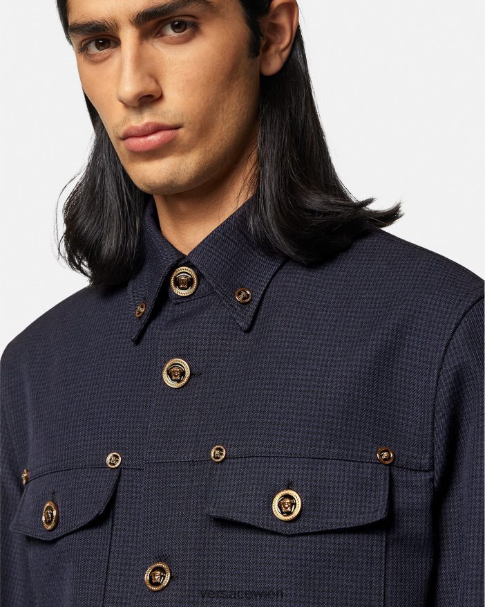 Blau Überhemd mit Medusa-Hahnentrittmuster Versace Männer Kleidung 8N4XJD1322