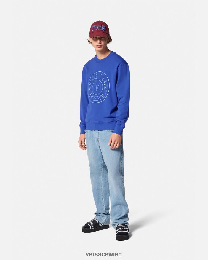 Bluette Sweatshirt mit aufgesticktem V-Emblem Versace Männer Kleidung 8N4XJD2413