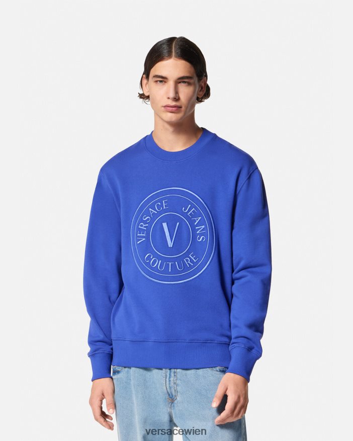Bluette Sweatshirt mit aufgesticktem V-Emblem Versace Männer Kleidung 8N4XJD2413