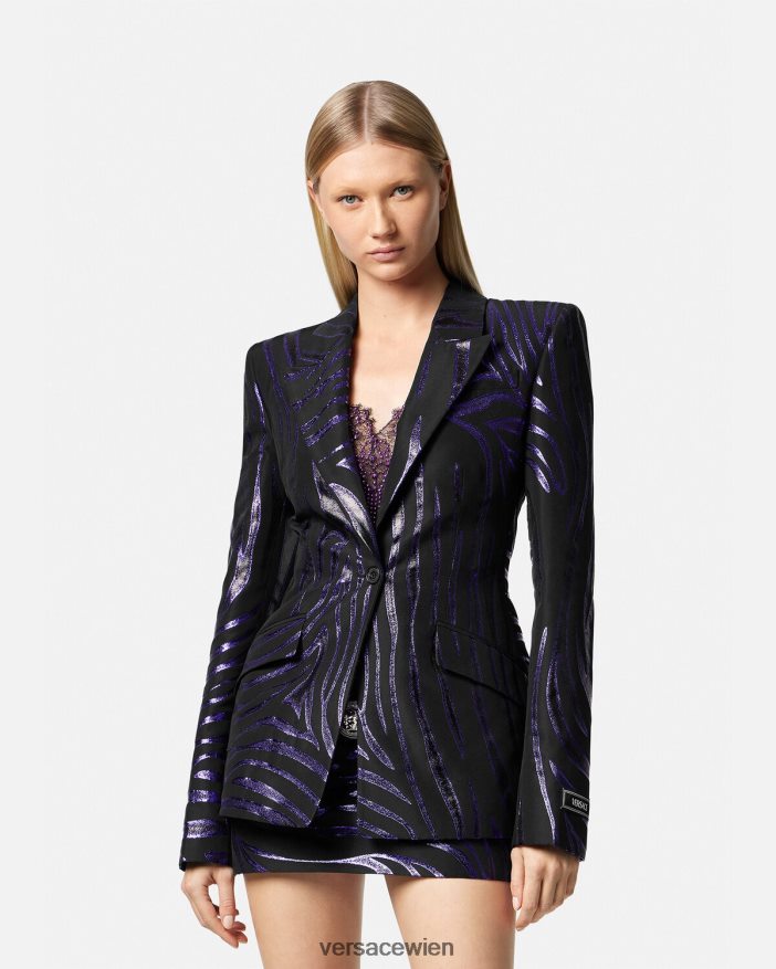 Druck  Violett Einreihiger Blazer mit Zebramuster Versace Frauen Kleidung 8N4XJD114