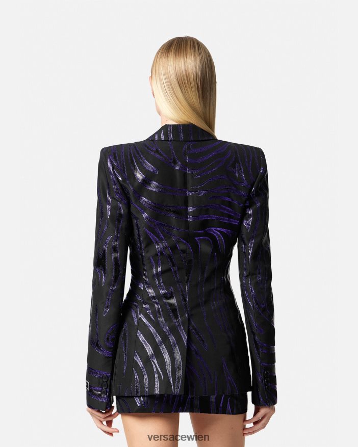 Druck  Violett Einreihiger Blazer mit Zebramuster Versace Frauen Kleidung 8N4XJD114