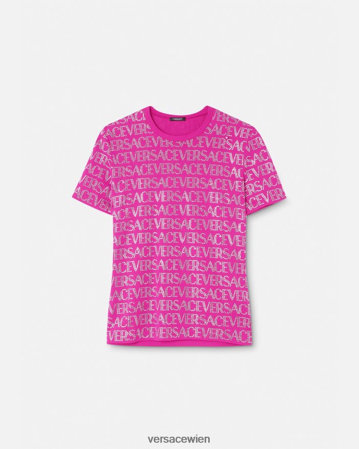 Fuchsie Allover-T-Shirt mit Kristallen Versace Frauen Kleidung 8N4XJD146